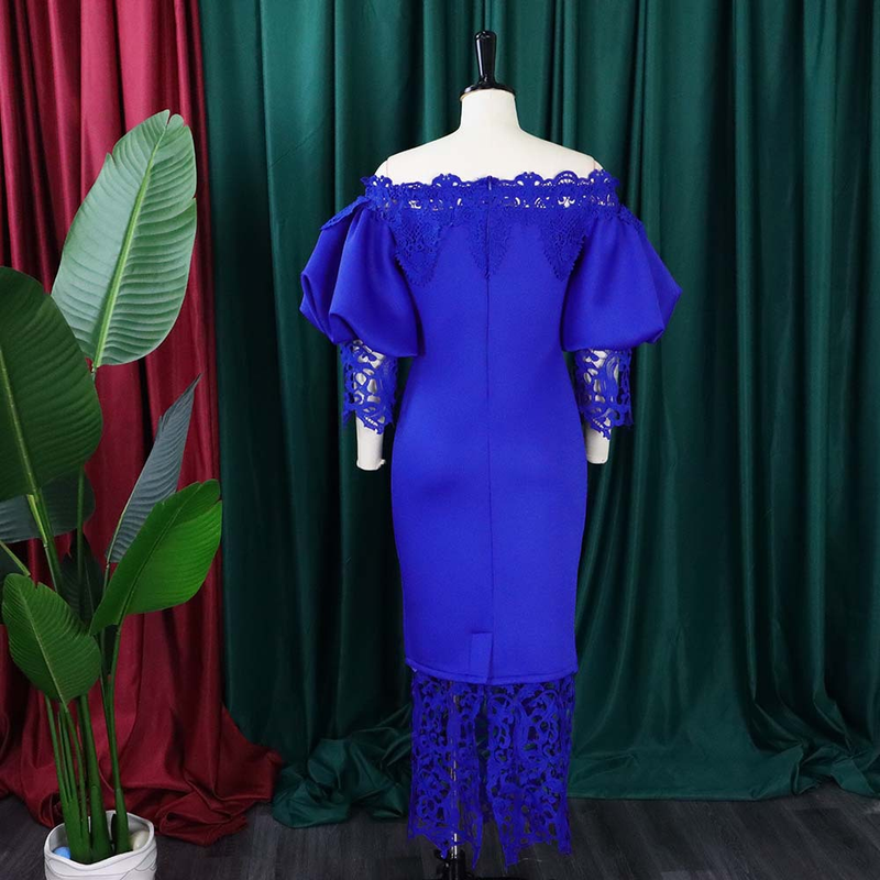 Herbst Neuheiten Afrikanische Plus Größe frauen Mode Elegante Spitze Splice Eine Linie Hals Kleid Party Prom Maxi Dresses168_voghion.com