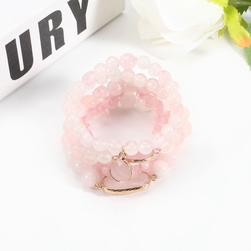 Ronn Perlen Natursteen Armbänner Rosa a Wäiss Set Elastesch Perlen Verstellbar_voghion.com