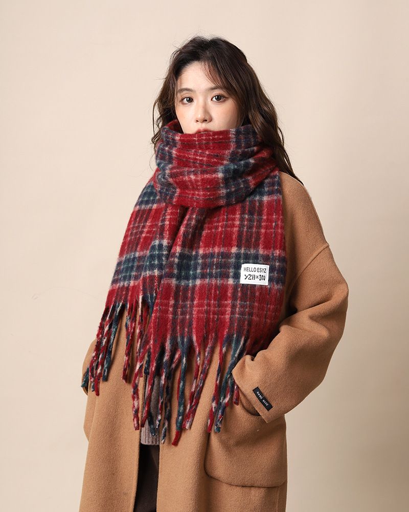 Inverno Donna High End 2024 Nuovo Scacchiera Coppia Caldo Ispessito Lungo Scialle Un Pezzo Sciarpa Trendy_voghion.com