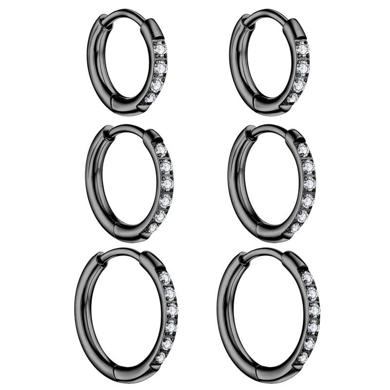Orecchini a cerchio in acciaio inossidabile con zircone, fibbie per orecchini in acciaio al titanio con zircone intarsiato, orecchini versatili con spirale rotonda e micro zircone intarsiato_voghion.com