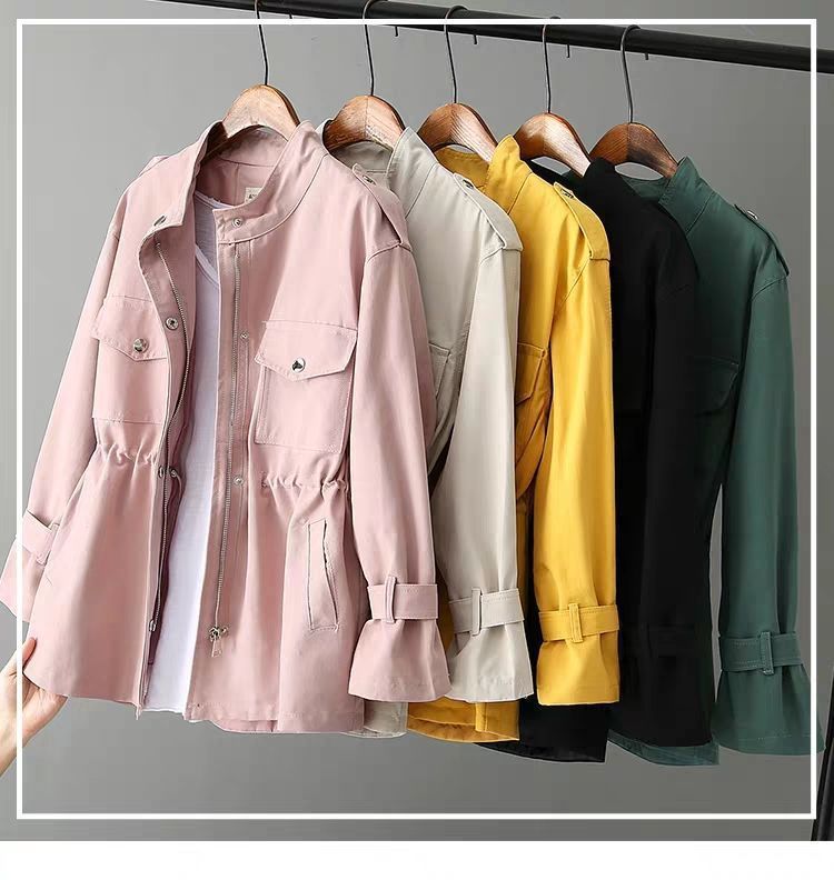 Women's Spring Trench Coat Lightweight Long Sleeve Casual Loose Fit Mid-Length Jacket For Petite & Regular Sizes (Beige, Black, Pink, Green)_voghion.com