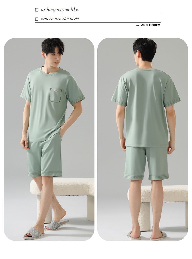 Sommerpyjama Herren Reine Baumwolle Dünn Schlichte Lässige Oberbekleidung Rundhals Pullover Kurzarm Shorts Baumwolle Heimkleidung Set_voghion.com