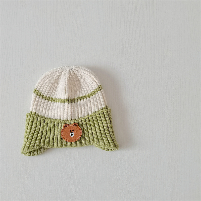 Børnekasketter Love Bear farvekodede ørekopper Baby elastiske tykke uldkasketter_voghion.com