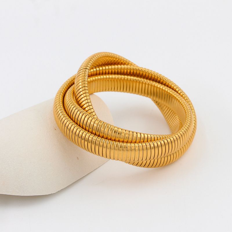 Women's Jewelry Three Layer Elastic Bracelet Stainless Steel K Gold Plated Bracelet HipHop Element Jewelry Wire Diameter 12MM_voghion.com