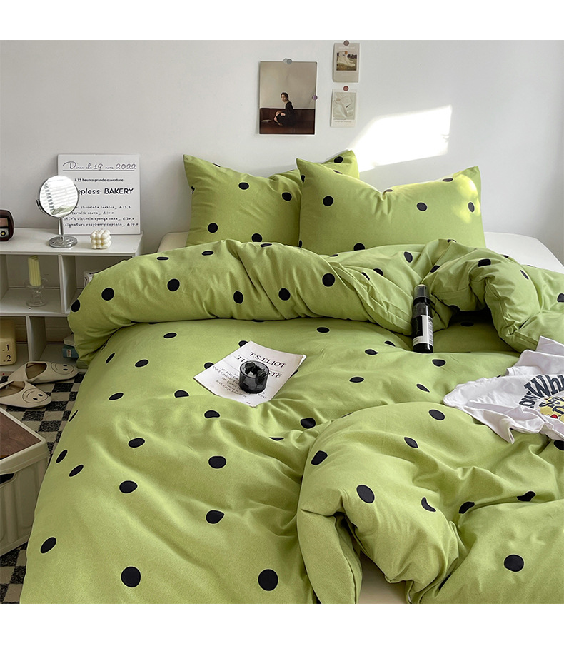 Nuova biancheria da letto estiva per la cura della pelle, strisce di punti ondulati lucidi, lenzuolo in quattro pezzi, copripiumino per studenti_voghion.com