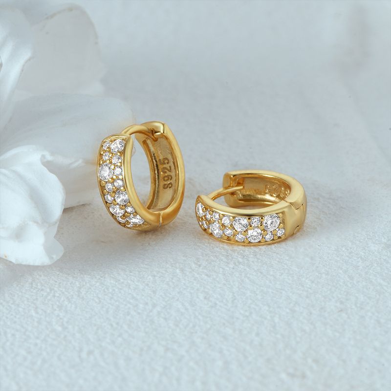 Women's Jewelry Simple S925 Sterling Silver Classic Light Luxury Personality Double Row Diamond Earrings Huggie Earring_voghion.com