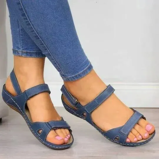 Women's Minimalist Wedge Open Toe Thick Soled Platform Casual Sandals Ankle Strap Slingback Velcro Buckle Strap Shoes_voghion.com