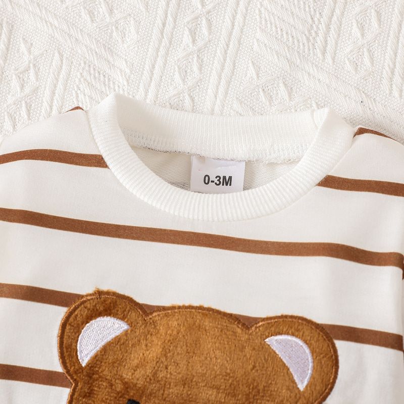 Mother & Kids INS newborn baby boy spring and autumn style cute bear striped long-sleeved open crotch jumpsuit_voghion.com