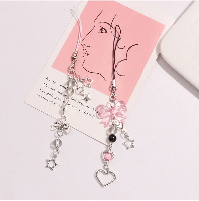 Neue süße asiatische Stil Bogen Schlüsselanhänger Anhänger kreative Handy kurze Kette Liebe fünfzackigen Stern Zubehör Tasche Dekoration_voghion.com