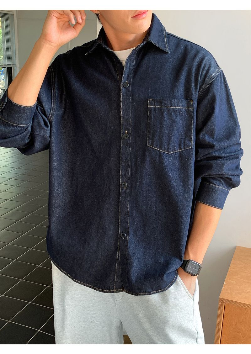 Vintage-Jeanshemd für Herren – Distressed Washed Oversized Chambray Work Shirt (M-XXL, Schwarz/Retro-Blau/Helle Waschung, Herbst-Casual-Essential)_voghion.com