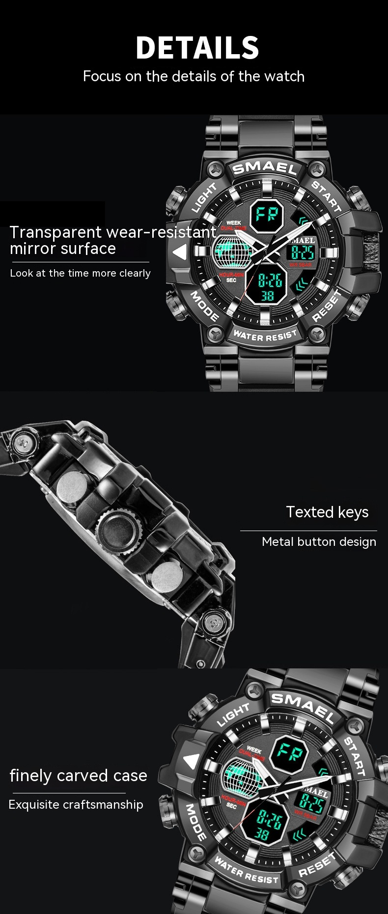 2023 neue SMAEL Schwarz Samurai Legierung Uhr männer Multifunktionale Elektronische Uhr Heißer Trend herren Uhr Business Uhr Mode_voghion.com