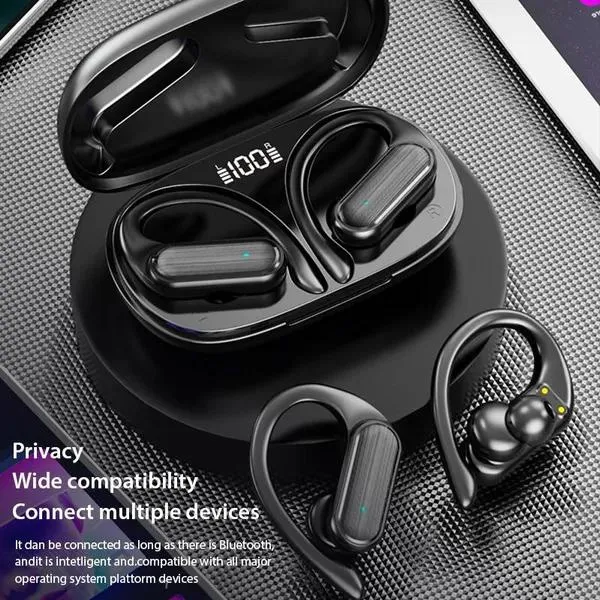 Auricolari stereo HiFi wireless Bluetooth 5.3 9D, auricolari sportivi Bluetooth con gancio auricolare, mini auricolari impermeabili con_voghion.com