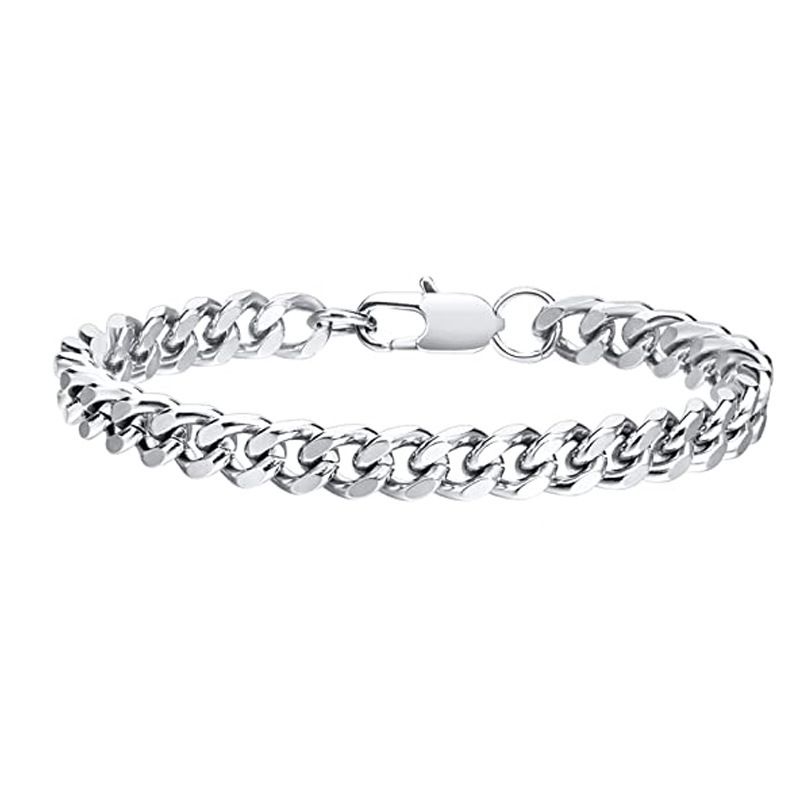 Hot Selling Stainless Encrypted Four-Sided Polished Double Weave Hip-Hop Titanium Steel Versatile Simple Cuban Bracelet_voghion.com