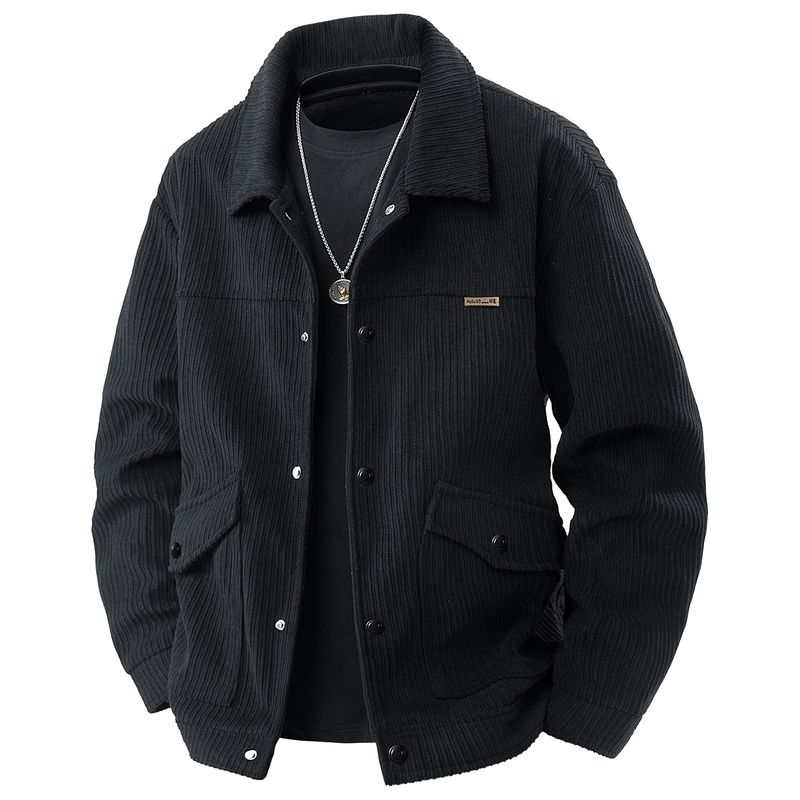 Giacca in velluto a coste da uomo – Cappotto da lavoro retrò con colletto (M-5XL, nero/verde salvia)_voghion.com