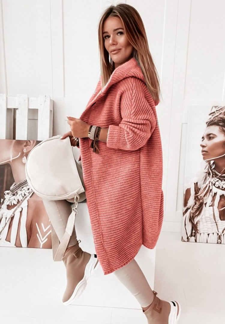 K New Hooded Sweater With A High Collar For A Temperament Commuting Loose Women's Cardigan Large Size Knitted Sweater Cardigan_voghion.com