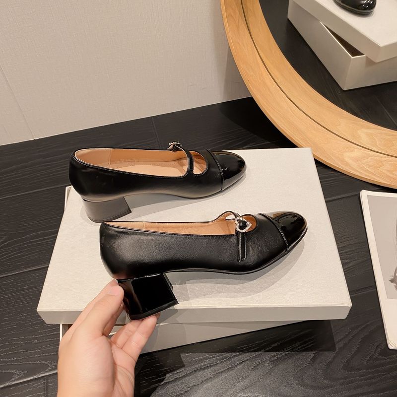 Farblich passende Mary Jane Schuhe für Damen Frühling Flache Mundschnalle Dicker Absatz Einzelschuhe_voghion.com