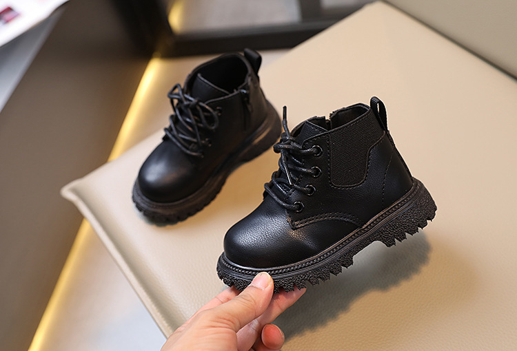 Scarpe per bambini Stivaletti Cerniera laterale per ragazzi Moda Martens stivaletti singoli per ragazze con suola morbida tinta unita_voghion.com