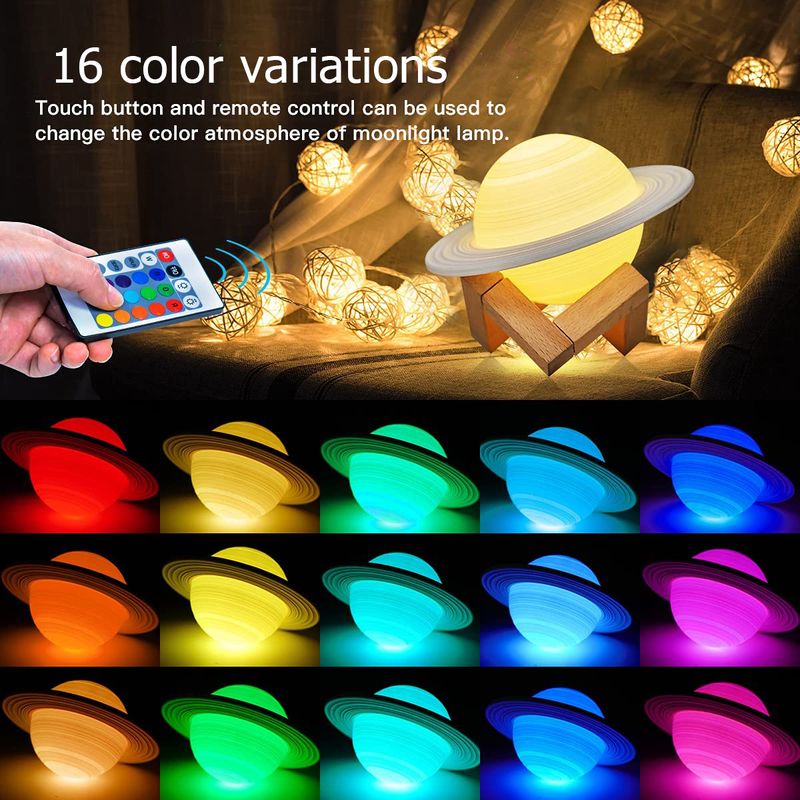 Kuuvalgusti 3D öövalgus, ruumi sisekujundus Kuuvalgusega laualamp jõulukink 16 värviga laste voodi Saturni lamp_voghion.com