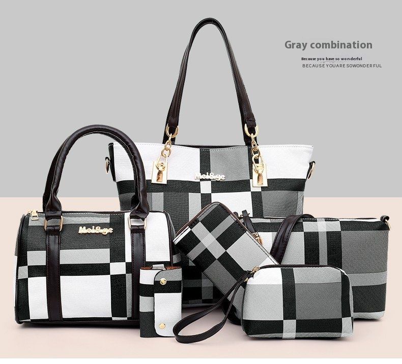 Andralyn New Plaid Six Piece Set Mother Tote Bag Contrasting Color Trend One Shoulder Handbag Women's Handbag Key Bag_voghion.com