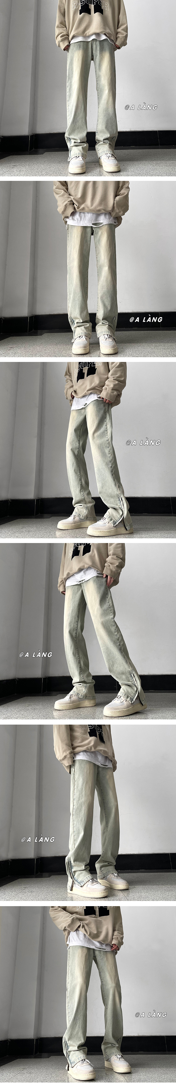 Moške kavbojke z zadrgo na strani, ravne hlače z visokim pasom, spomladi in jeseni, retro oprane, modne znamke_voghion.com