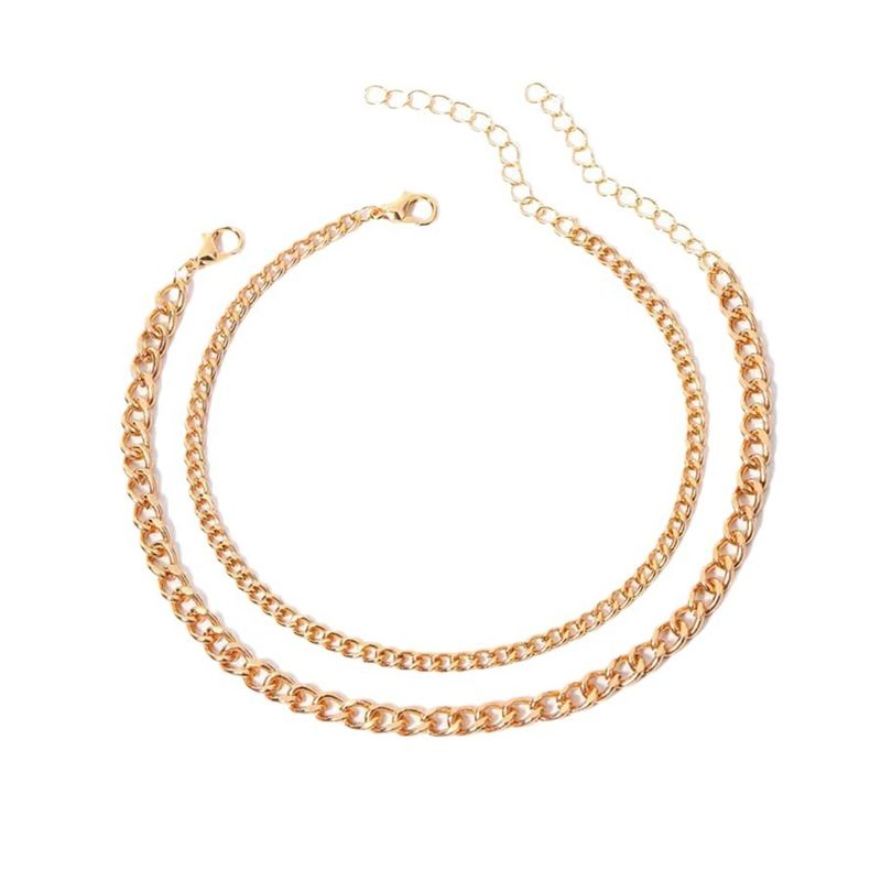 Doppellagiges Fußkettchen für Frauen, kubanische Kette, übertriebene Persönlichkeit, Nische, vielseitiger Strandstil, einfacher Schmucktrend_voghion.com