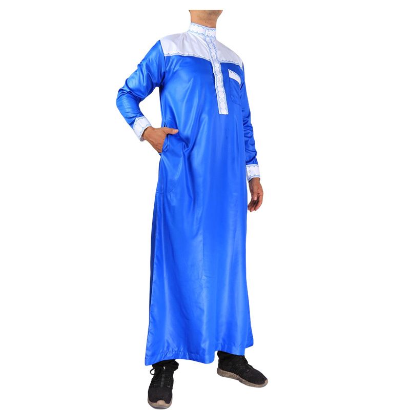 Herrenbekleidung Spleißen Stickerei Arabische Herrenrobe Zweiteiliges Set Stehkragen Langarm Hemdärmel Islamische Robe_voghion.com