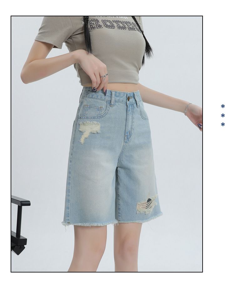 Women's Clothing Ripped Small High Waist Wide Leg Shorts Jeans Women_voghion.com