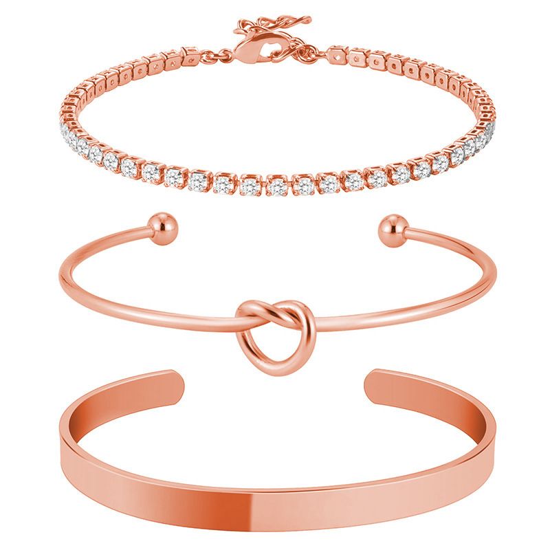Bracciale da tennis con catena a griffe geometriche, semplice e alla moda, in acciaio inossidabile con nodo a cuore, per donna_voghion.com