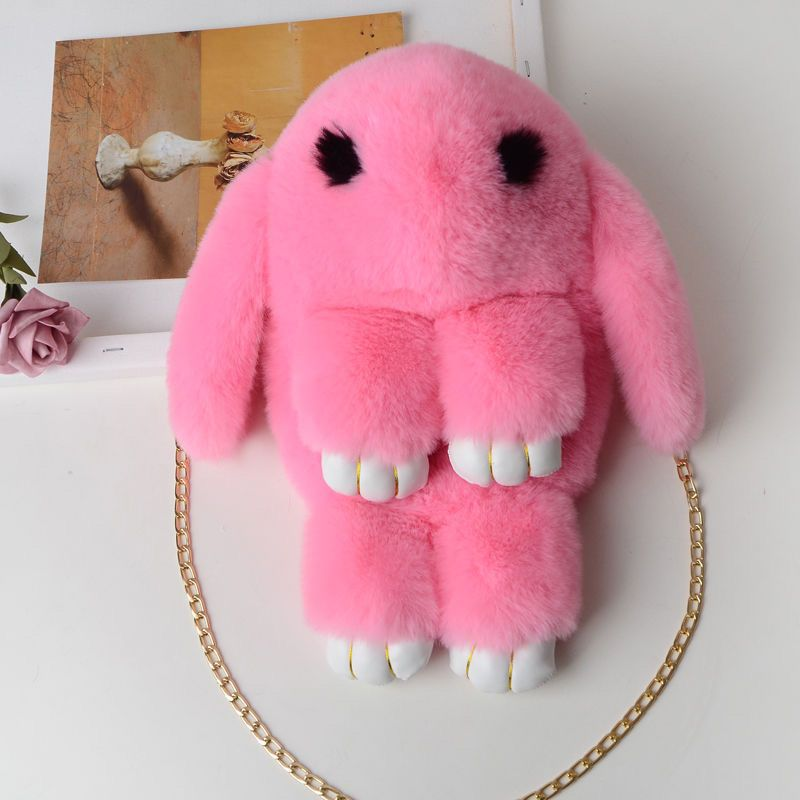 Rex Fur Women's Crossbody Plush Single Shoulder Chain Cute Rabbit Bag Fashion Versatile Handbag_voghion.com