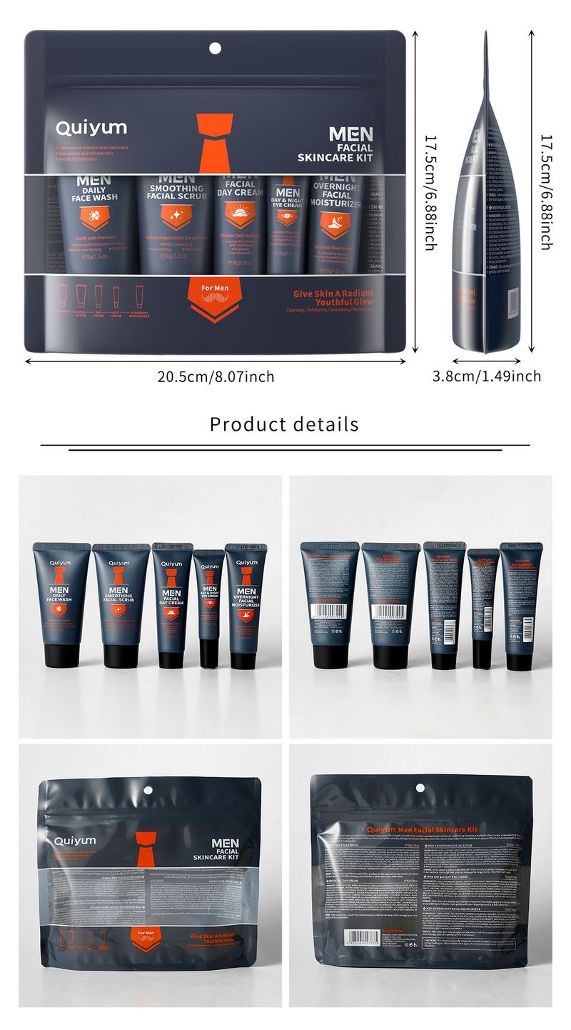 Coffret de soins pour la peau pour hommes QUIYUM, 5 pièces, hydratant, nettoyant, soin du visage, spot_voghion.com