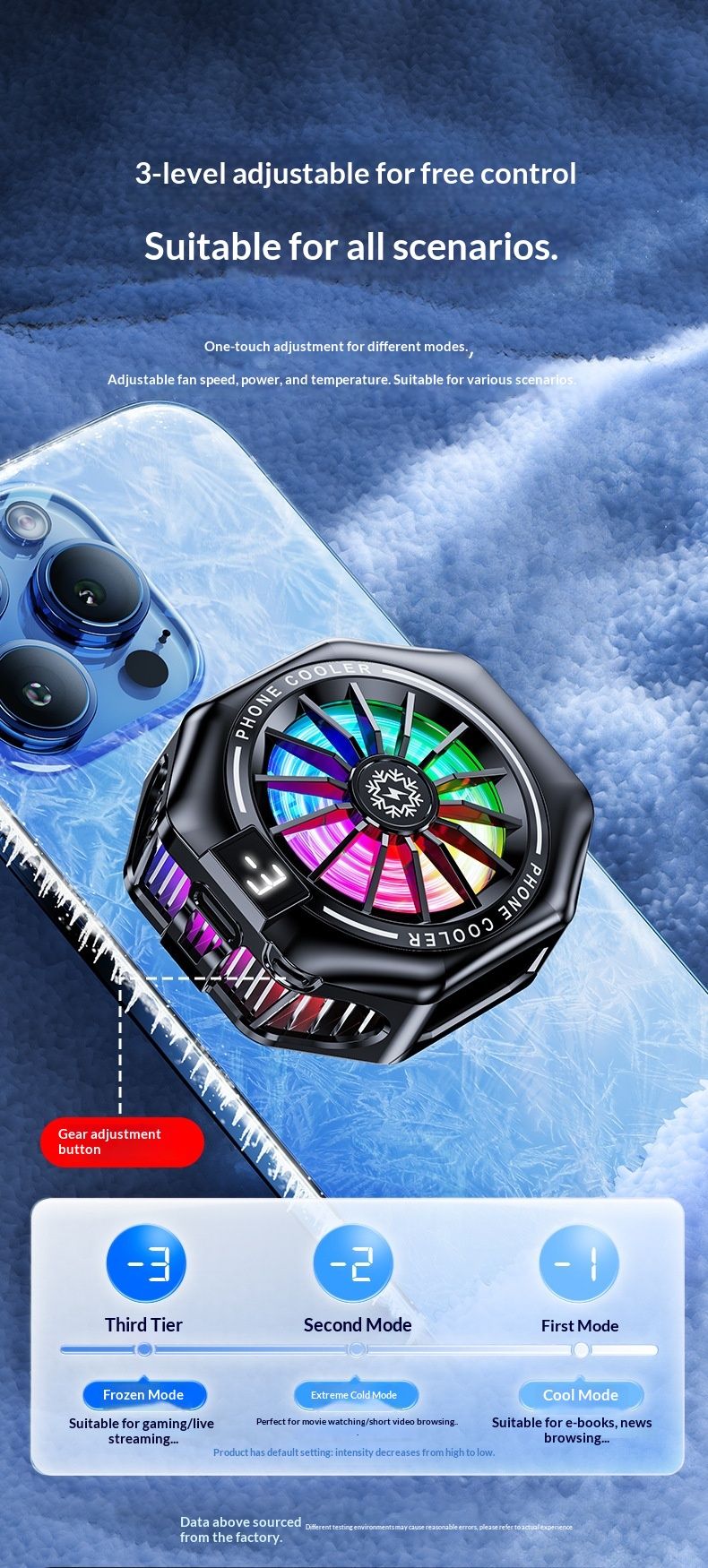 Refroidisseur magnétique Digitex 27W haute puissance pour téléphone, avec couvercle détachable à 3 niveaux et fonction d'extinction de la lumière._voghion.com