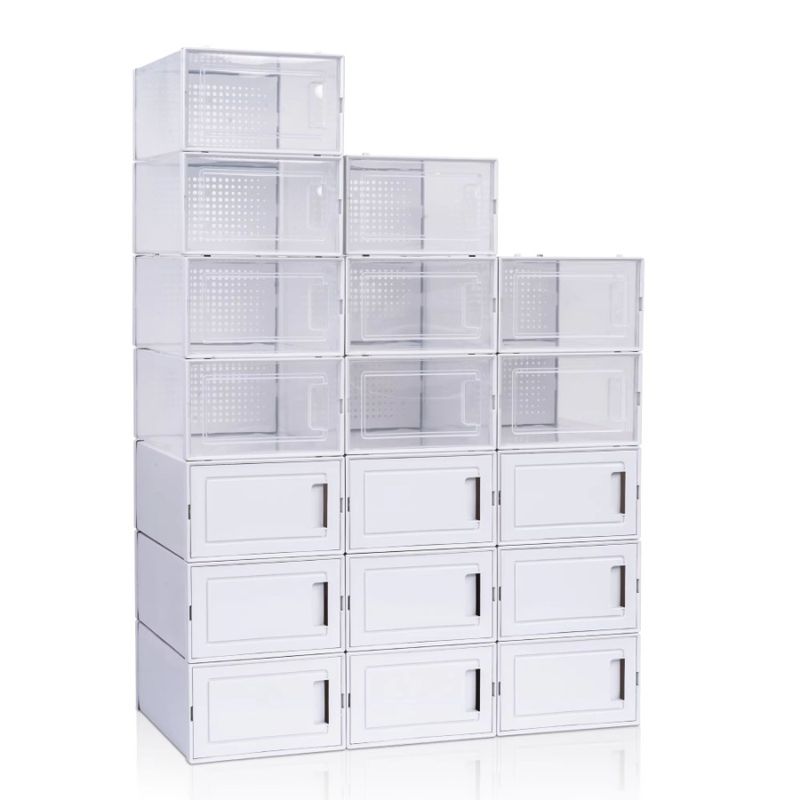 Plastic MoistureProof Thickened Shoe DustProof Storage White Simplicity And Transparent Boxes Pack 18PCS Of_voghion.com