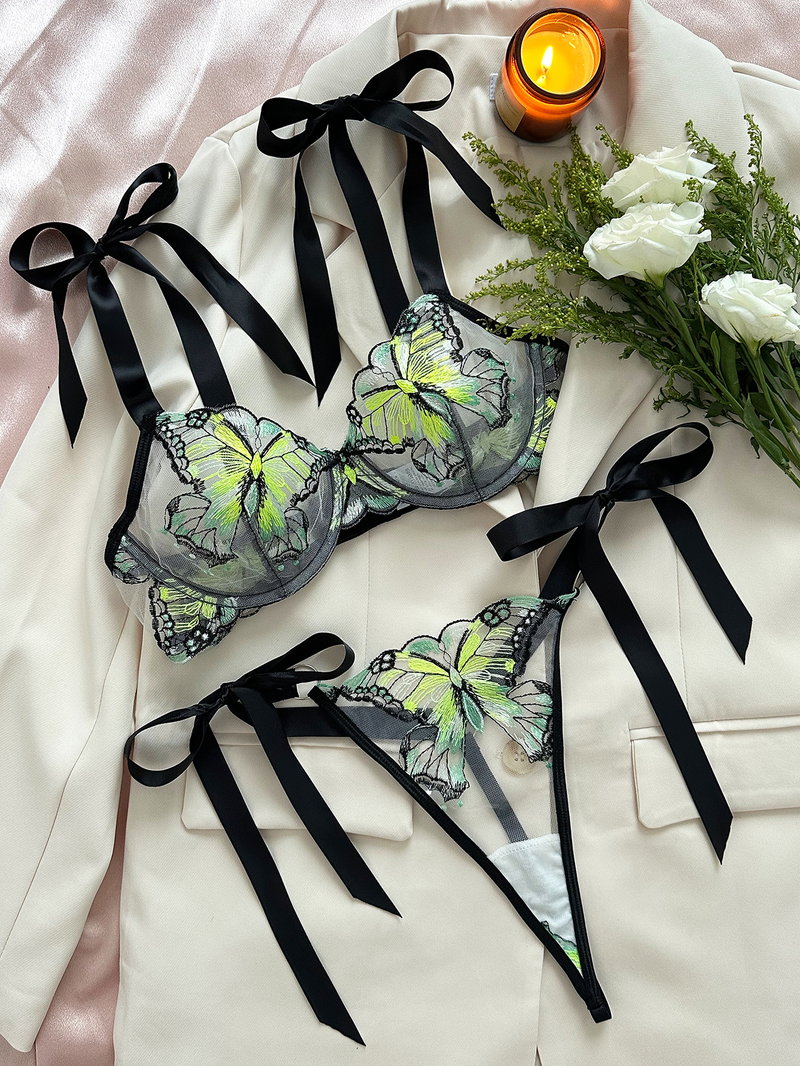 Lingerie Intimo Sexy con Ricamo a Farfalla in Rete e Tentazione Trasparente, Vendita Calda_voghion.com