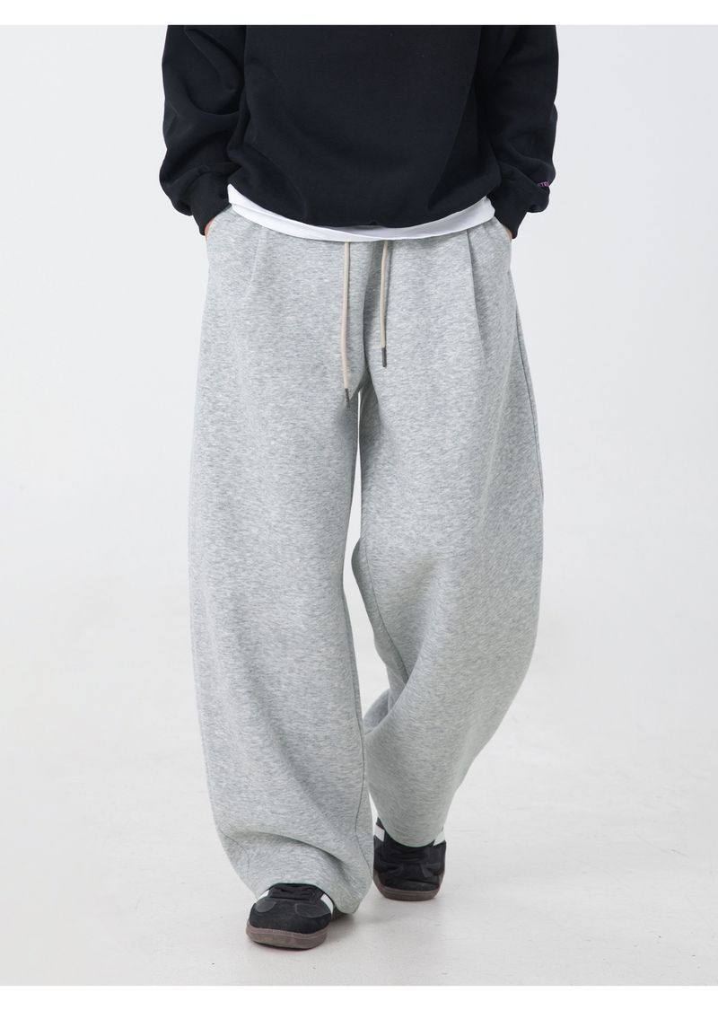 Pantaloni da jogging da uomo a gamba dritta e vestibilità rilassata - Pantaloni da tuta pesanti con pieghe e coulisse in vita_voghion.com