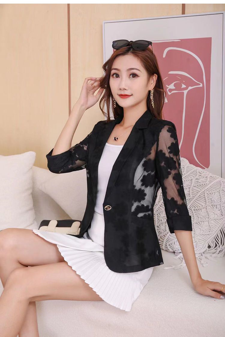 Giacca da abito piccola in pizzo da donna, da indossare come capospalla, popolare e alla moda, camicia estiva sottile con maniche a tre quarti e protezione solare._voghion.com