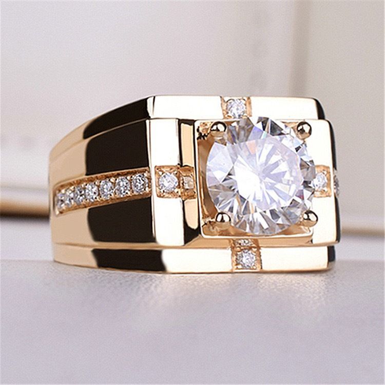 Anel de casamento dominante banhado a pedra Mosang de diamante clássico carvão vegetal de alta simulação masculina_voghion.com