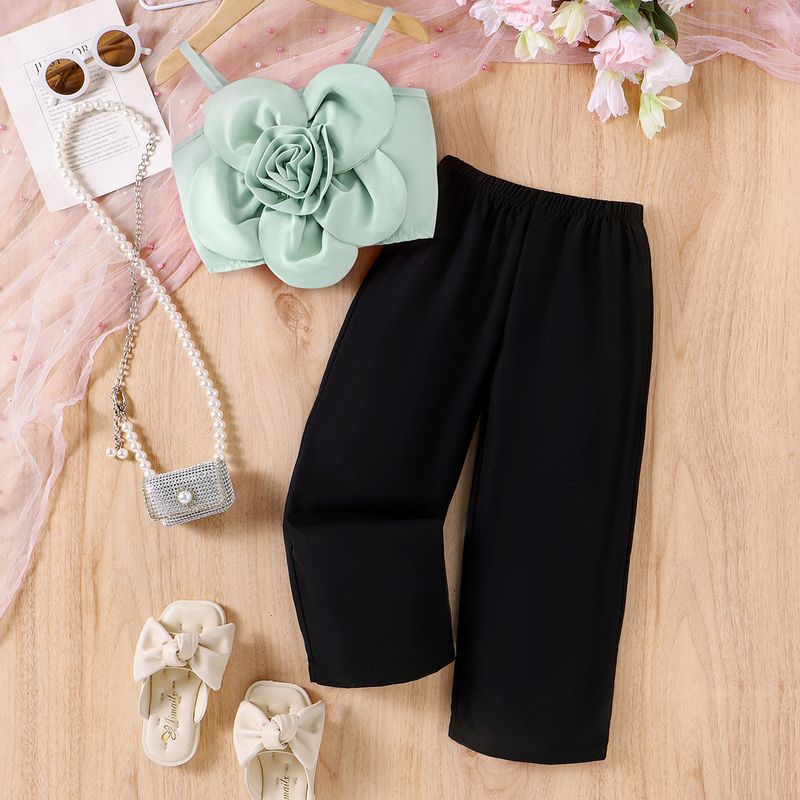 Mutter Kinder Sommer Stilvolle Anzug 3D Drei Dimensionale Blume Hosenträger Top Einfache Hosen Mädchen Anzug_voghion.com