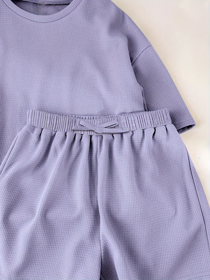 Ensemble deux pièces décontracté pour mère et enfant, haut à manches courtes et short de couleur unie, à la mode, pour filles_voghion.com