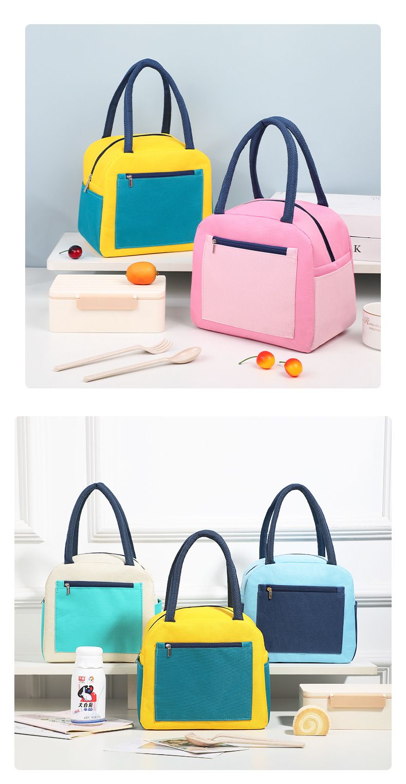 Color Matching Lunch Box Bag Portable Student Large-capacity Waterproof Thermal Insulation Bag Oxford Cloth Lunch Bag Bento Bag_voghion.com