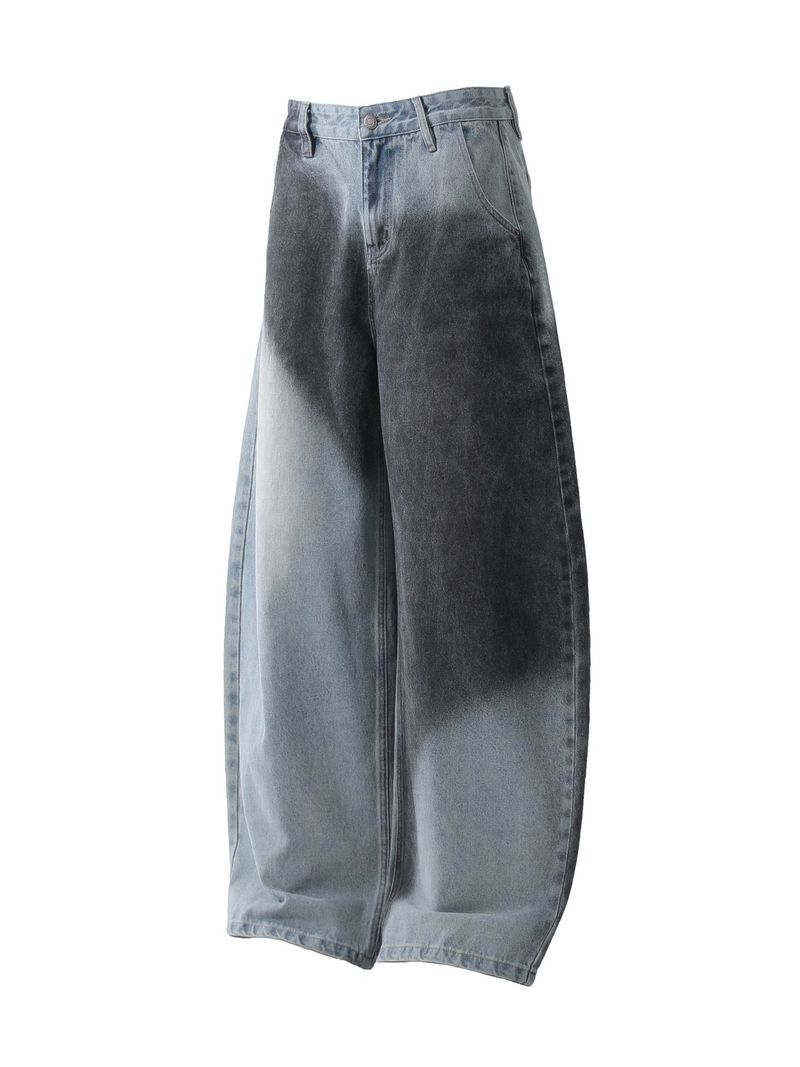 Jeans vintage a gamba larga effetto consumato con lavaggio multistrato e cuciture a contrasto: vestibilità dritta classica per un abbigliamento casual_voghion.com