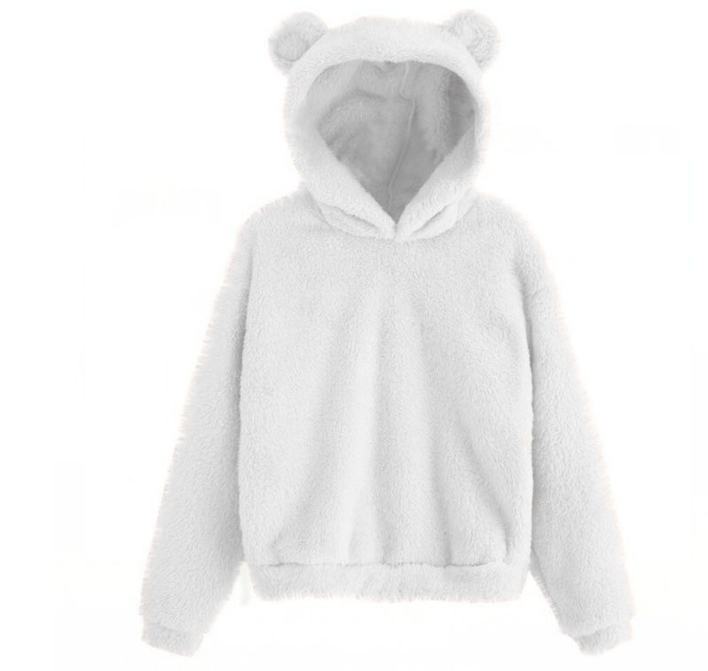 Maglione con cappuccio e orecchie di coniglio in peluche da donna: pullover caldo e foderato in pile, vestibilità ampia e oversize, maglia invernale carina e calda per abbigliamento casual e streetwear._voghion.com