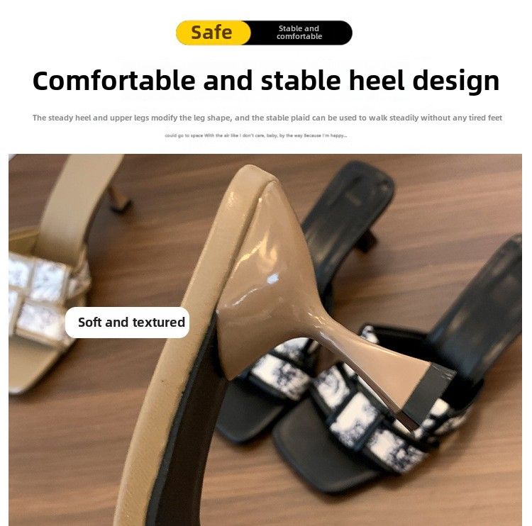 Pantofole francesi da donna con temperamento, nuove, con tacco a spillo, stile piccolo, profumato, con testa quadrata, con una sola parola, stile retrò, da trascinare_voghion.com