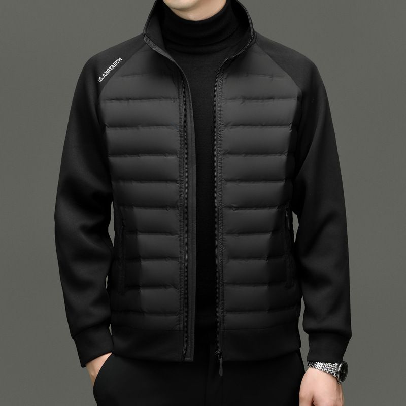 Leichte Daunenjacke für den Winter, neu, warm, kältebeständig, gespleißter Stehkragen, kurzer schwarzer Jackenmantel für Herren_voghion.com