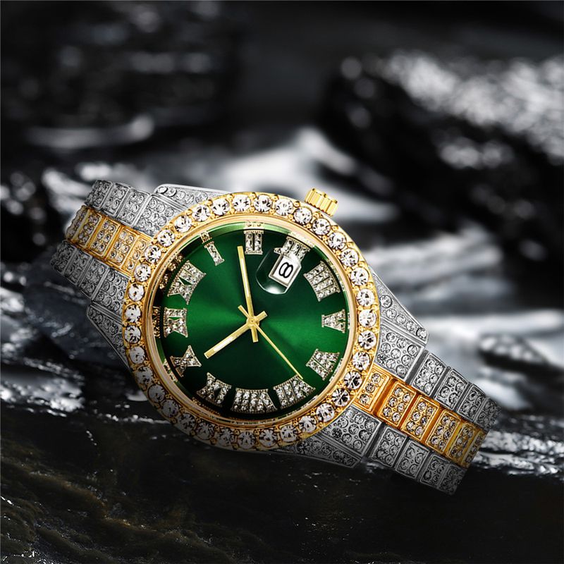 Heren stalen band quartz horloge hiphop business stalen band kalender heren volledig diamanten horloge_voghion.com