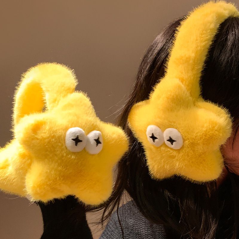 Cache-oreilles en peluche étoile jaune mignon pour femmes à cheval en automne hiver 2024, avec des couvre-oreilles anti-froid chauds et épais_voghion.com