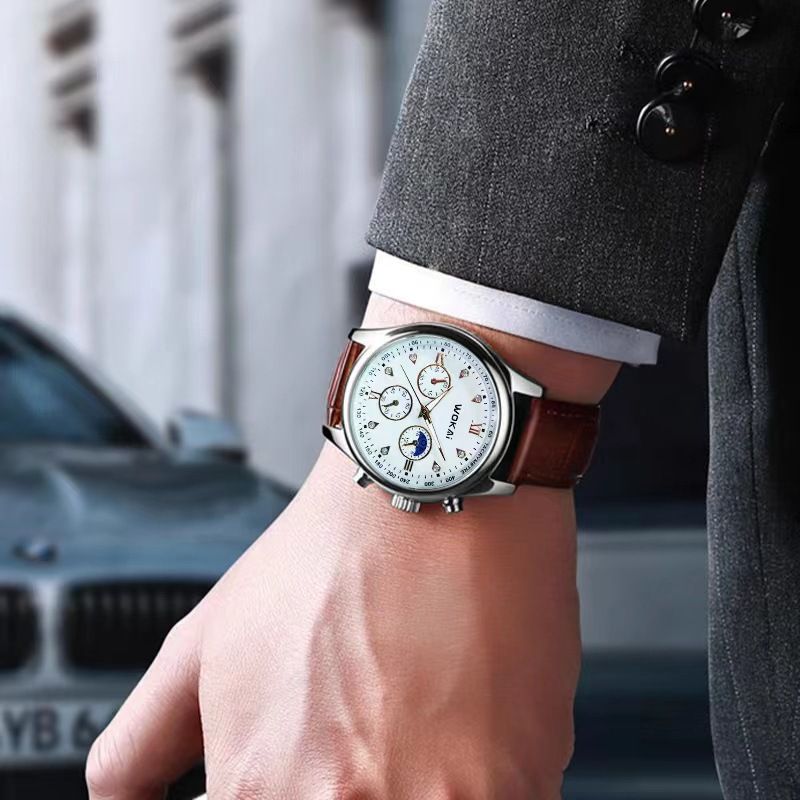 Business Casual Leather Strap Quartz Sports Men's Watch_voghion.com