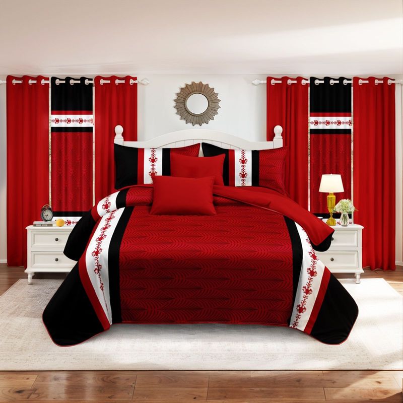 9 Piece Soft All-Season Washed Microfiber Cover Set , Queen/King/Calking Bedding Set With Pillowcases,Bedspread Print Curtains & Solid Curtains,Print, Moisture-Wicking, Soft ,Cooling, Easy Care_voghion.com