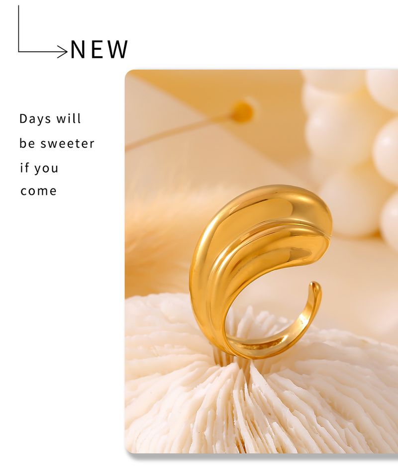 Small Niche Design, Simple Metal Smooth Wave Ring, Ins Style, Irregular Wide Face, Stacked Index Finger Ring_voghion.com