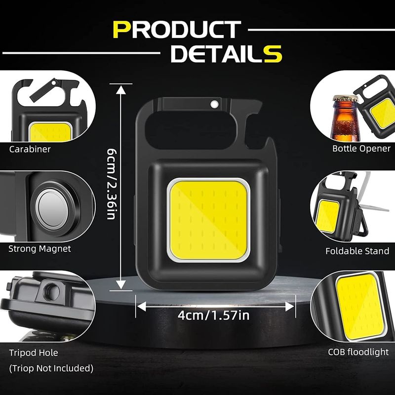 Cob Keychain Work Light 800 Lumens Rechargeable Waterproof Portable Led Small Flashlights 4 Modes (2 Pack)_voghion.com