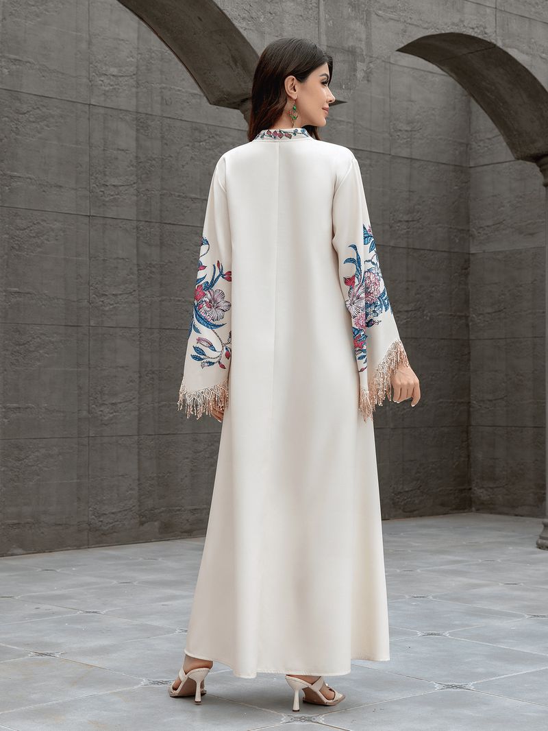 Túnica musulmana para mujer, cuello en V, bordado, estilo árabe, Abaya_voghion.com